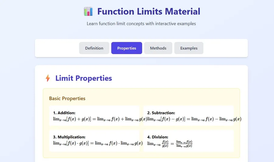 Properties of Function Limits and Example Problems