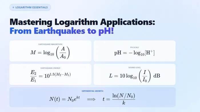 Mastering Logarithm Applications: From Earthquakes to pH!